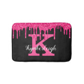 Name des Girl Black Hot Pink Glitzer Tropfen Monog Badematte (Vorderseite)