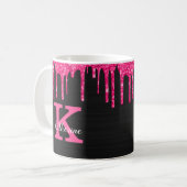 Name des Girl Black Hot Pink Glitzer Tropfen Monog Kaffeetasse (Vorderseite Links)
