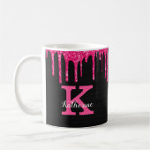Name des Girl Black Hot Pink Glitzer Tropfen Monog Kaffeetasse (Links)