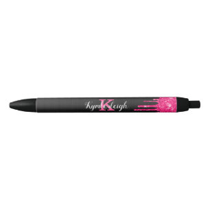 Name des Girl Black Hot Pink Glitzer Tropfen Monog Kugelschreiber