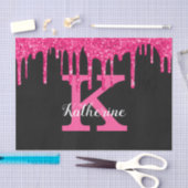 Name des Girl Black Hot Pink Glitzer Tropfen Monog Seidenpapier (Handwerk)