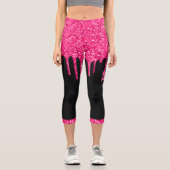 Name des Girl Black Hot Pink-Glitzer-Tropfens Mono Capri Leggings (Vorderseite)