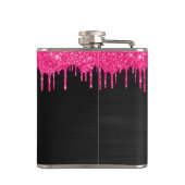 Name des Girl Black Hot Pink-Glitzer-Tropfens Mono Flachmann (Rückseite)