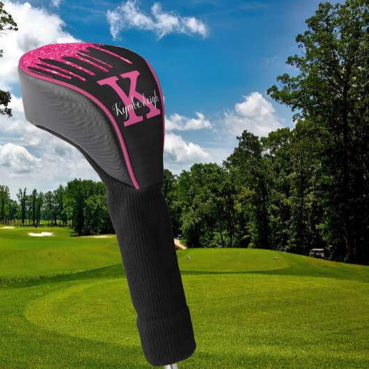 Name des Girl Black Hot Pink-Glitzer-Tropfens Mono Golf Headcover