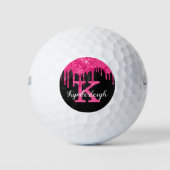 Name des Girl Black Hot Pink-Glitzer-Tropfens Mono Golfball (Vorderseite)