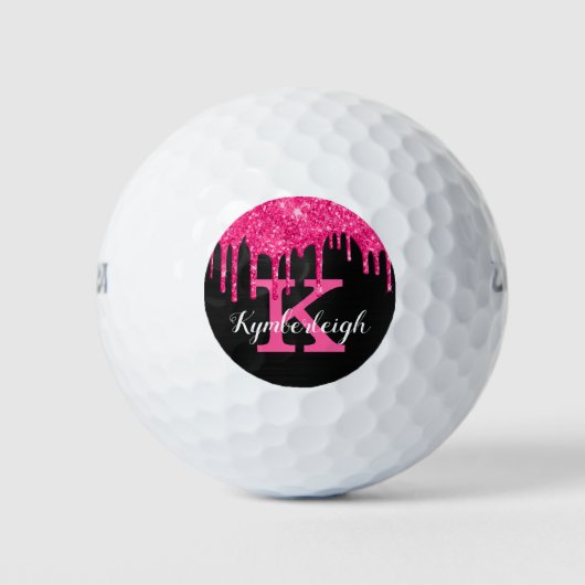 Name des Girl Black Hot Pink-Glitzer-Tropfens Mono Golfball (Vorderseite)