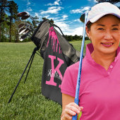 Name des Girl Black Hot Pink-Glitzer-Tropfens Mono Golfhandtuch