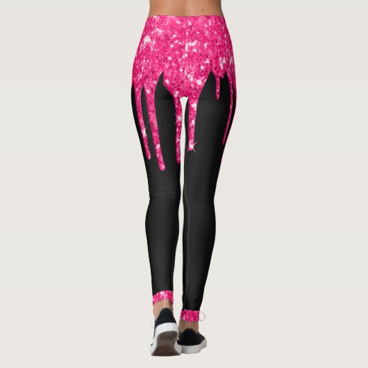 Name des Girl Black Hot Pink-Glitzer-Tropfens Mono Leggings (Rückseite)
