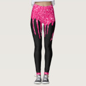 Name des Girl Black Hot Pink-Glitzer-Tropfens Mono Leggings (Vorderseite)