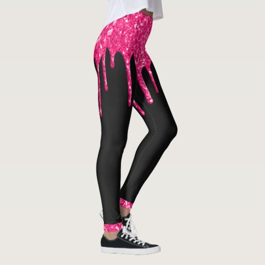 Name des Girl Black Hot Pink-Glitzer-Tropfens Mono Leggings (Rechts)
