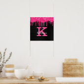 Name des Girl Black Hot Pink-Glitzer-Tropfens Mono Poster (Küche)