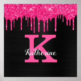 Name des Girl Black Hot Pink-Glitzer-Tropfens Mono Poster