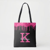 Name des Girl Black Hot Pink-Glitzer-Tropfens Mono Tasche (Vorderseite)