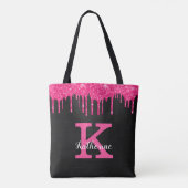 Name des Girl Black Hot Pink-Glitzer-Tropfens Mono Tasche (Rückseite)