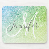 Name des Girl Blue Green Glitzer Glitzern Monogram Mousepad (Vorne)
