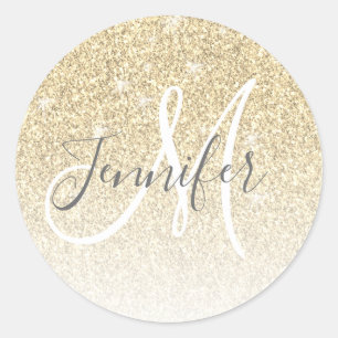 Name des Girl Gold Glitzer Sparkle Monogram Runder Aufkleber