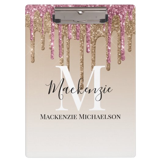 Name des Girl-Gold-Rosa-Glitzer Klemmbrett (Vorderseite)