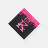 Name des Girl Hot Pink Black Glitzer Tropfen Monog Serviette (Ecke)