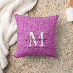 Name des Girl-Hot-Pink-Glitzer Monogramm Kissen