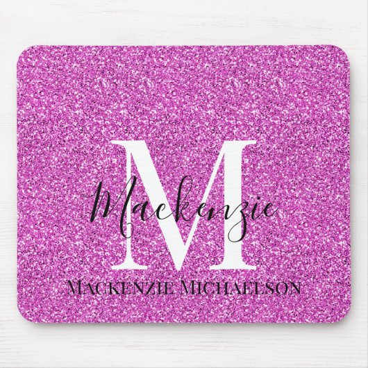 Name des Girl-Hot-Pink-Glitzer Monogramm Mousepad (Vorne)