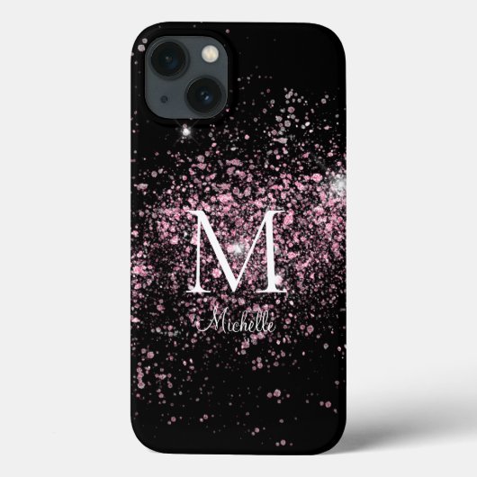 Name des Girl-Pink-Glitzer Monogramm Case-Mate iPhone Hülle (Rückseite)