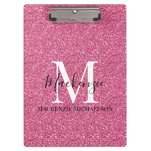 Name des Girl-Pink-Glitzer Monogramm Klemmbrett (Vorderseite)