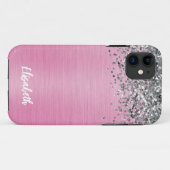 Name des Girl-Pink-Sparkle-Glitzer Case-Mate iPhone Hülle (Rückseite (Horizontal))