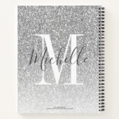 Name des Girl Script Silver Glitzer Monogram Notizblock (Rückseite)