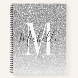 Name des Girl Script Silver Glitzer Monogram Notizblock