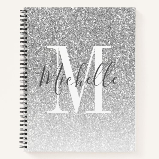 Name des Girl Script Silver Glitzer Monogram Notizblock (Vorderseite)