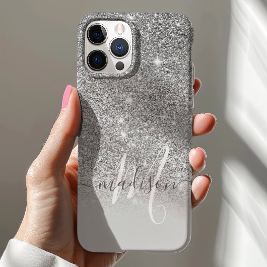 Name des Girl-Silver-Glitzer Monogramm Case-Mate iPhone Hülle