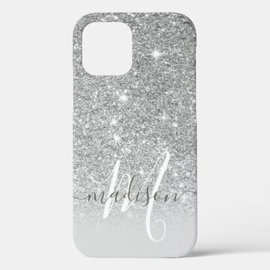 Name des Girl-Silver-Glitzer Monogramm Case-Mate iPhone Hülle (Rückseite)
