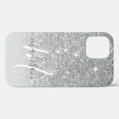 Name des Girl-Silver-Glitzer Monogramm Case-Mate iPhone Hülle (Rückseite (Horizontal))