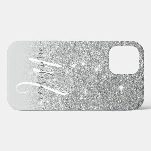 Name des Girl-Silver-Glitzer Monogramm Case-Mate iPhone Hülle (Rückseite (Horizontal))