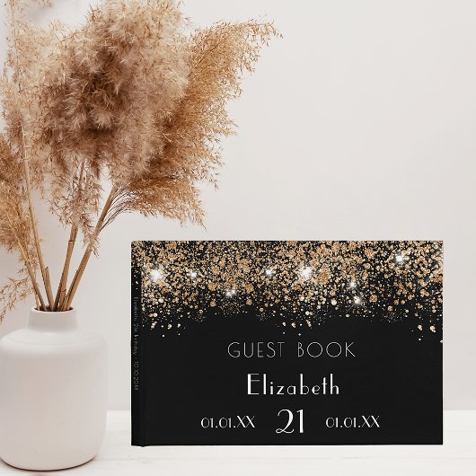 Name des Glitzer "Birthday Black Gold" Gästebuch