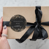 Name des Glitzer "Birthday Black Gold" Runder Aufkleber