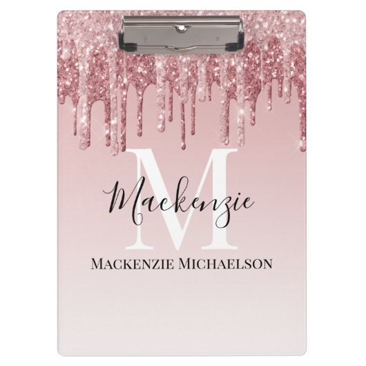 Name des Glitzer der Girl Hot Pink Ombre Klemmbrett (Vorderseite)