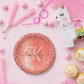 Name des Glitzer Monogram, rot gebürstet Pappteller (Party)