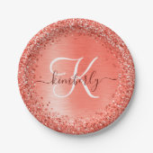 Name des Glitzer Monogram, rot gebürstet Pappteller (Vorderseite)