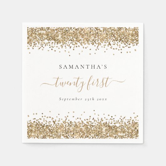 Name des Gold Glitzer Datum 21. Party Serviette (Vorderseite)