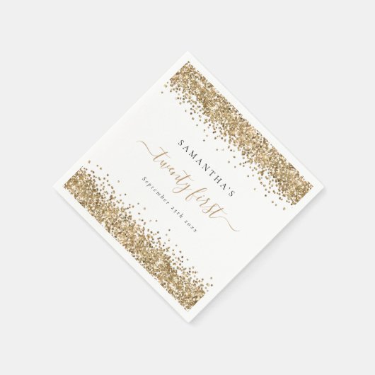 Name des Gold Glitzer Datum 21. Party Serviette (Ecke)