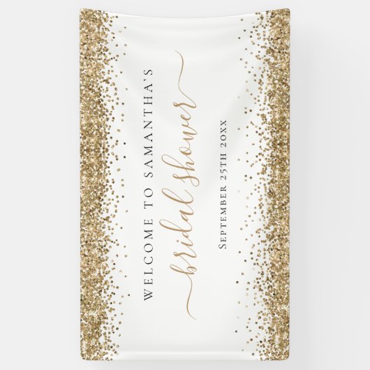 Name des Gold Glitzer Datum Willkommen im Brautpar Banner (Vertikal)