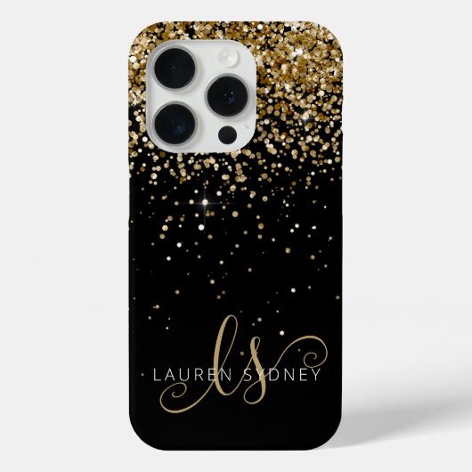 Name des Gold Glitzer Glam Monogram Case-Mate iPhone Hülle (Rückseite)