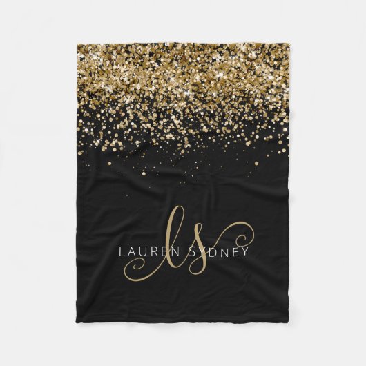 Name des Gold Glitzer Glam Monogram Fleecedecke (Vorderseite)