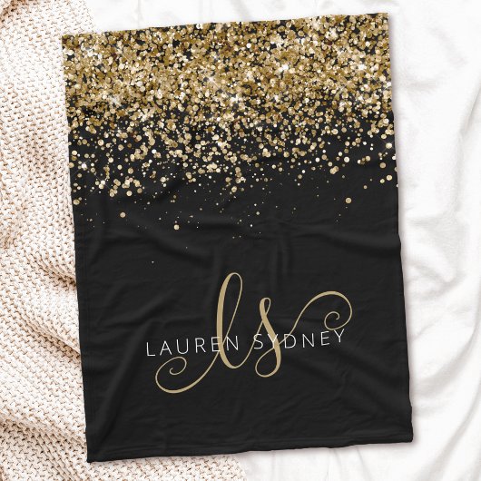 Name des Gold Glitzer Glam Monogram Fleecedecke
