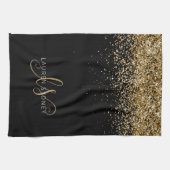 Name des Gold Glitzer Glam Monogram Geschirrtuch (Horizontal)