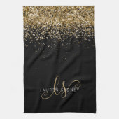 Name des Gold Glitzer Glam Monogram Geschirrtuch (Vertikal)