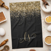 Name des Gold Glitzer Glam Monogram Geschirrtuch