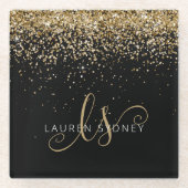 Name des Gold Glitzer Glam Monogram Glasuntersetzer (Vorderseite)