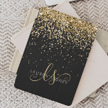 Name des Gold Glitzer Glam Monogram iPad Mini Hülle<br><div class="desc">Glam Gold Glitzer Elegante Monogram iPad Abdeckung. Dieses schicke Design der Tablettenhülle mit elegantem goldglänzenden Glitzer auf schwarzem Hintergrund ist einfach zu personalisieren. Das Design enthält Ihr handgeschriebenes Skriptmonogramm mit hübschen Wirbel und Ihrem Namen.</div>